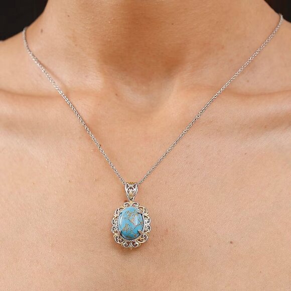 Mojave Blue Turquoise Pendant with Stainless Steel 20" Necklace - Picture 2 of 3